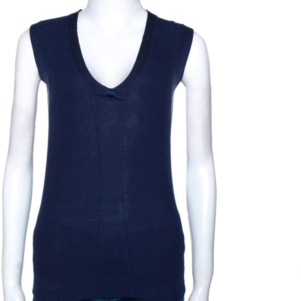 Burberry Sleeveless Top With Bow In Navy